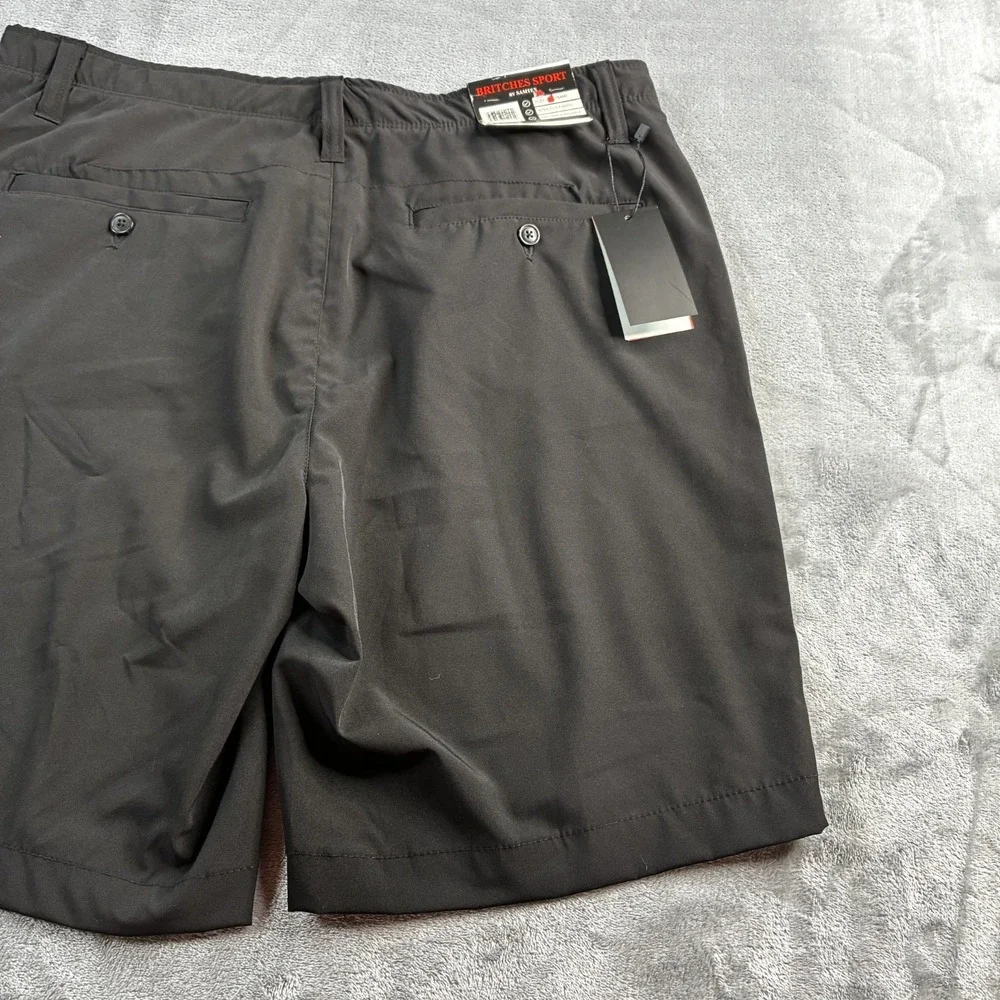 NWT Britches Sport Men's Performance Shorts Black 36 Flat Front Mid Rise Zip Fly
